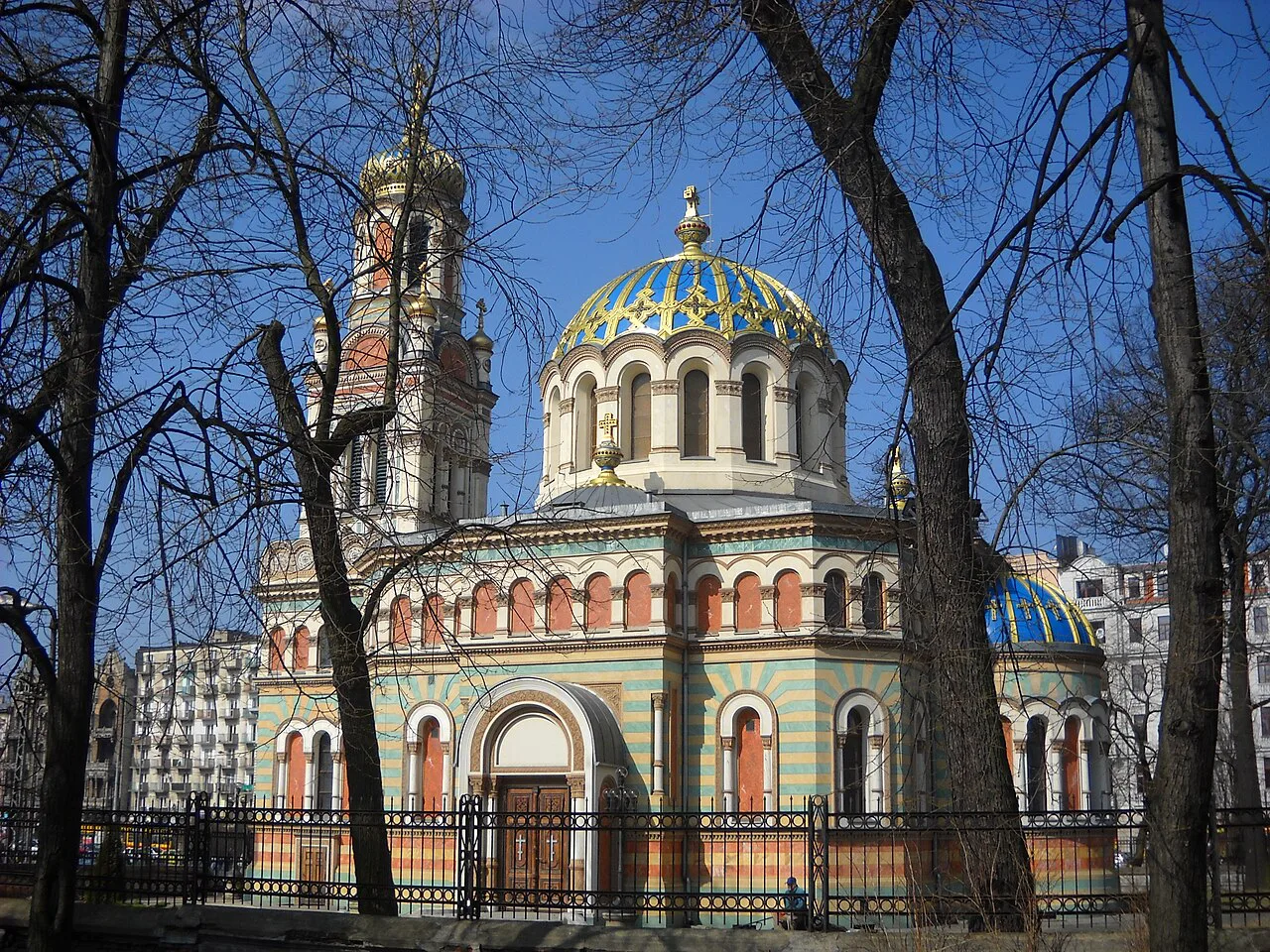 The domes of the Alexander Nevsky Orthodox Cathedral in Łódź.