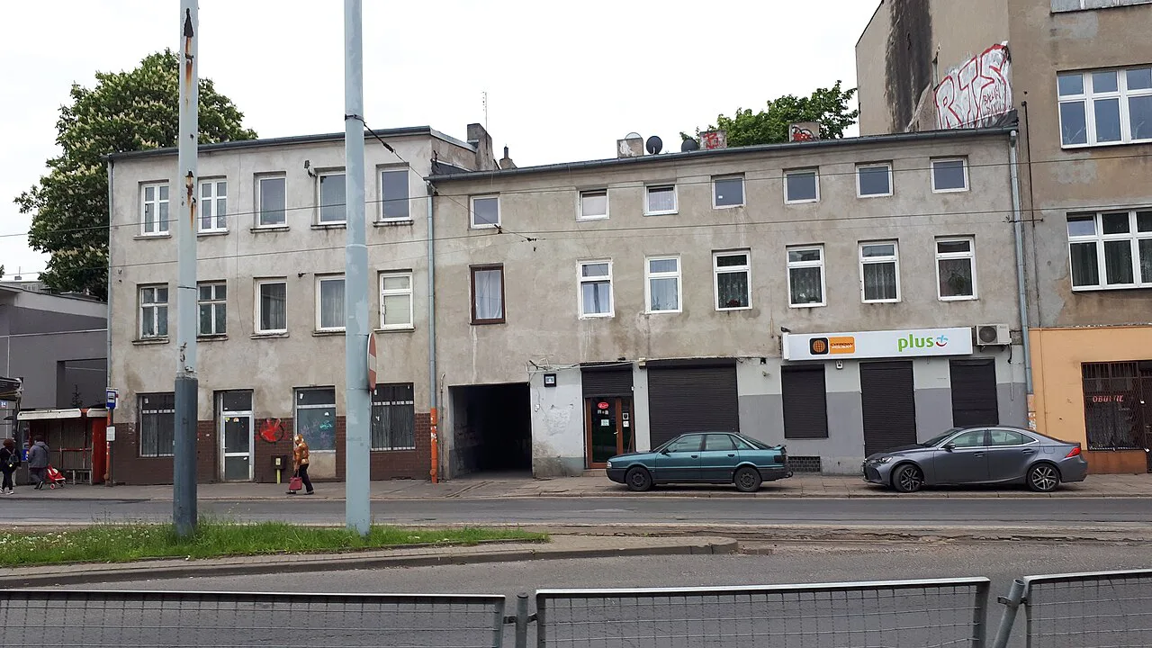 A street of older buildings in the Bałuty district of Łódź.