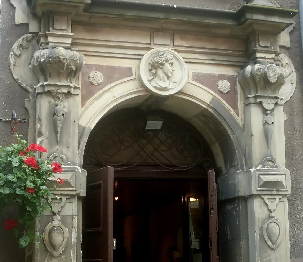 A carved doorway at Mariacka Street 48 in Gdańsk.