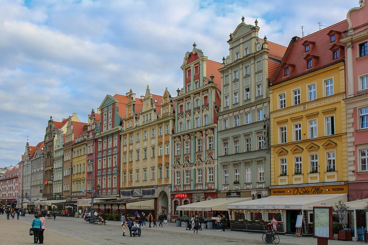 Colourful tenement houses on the Market Square in Wrocław.