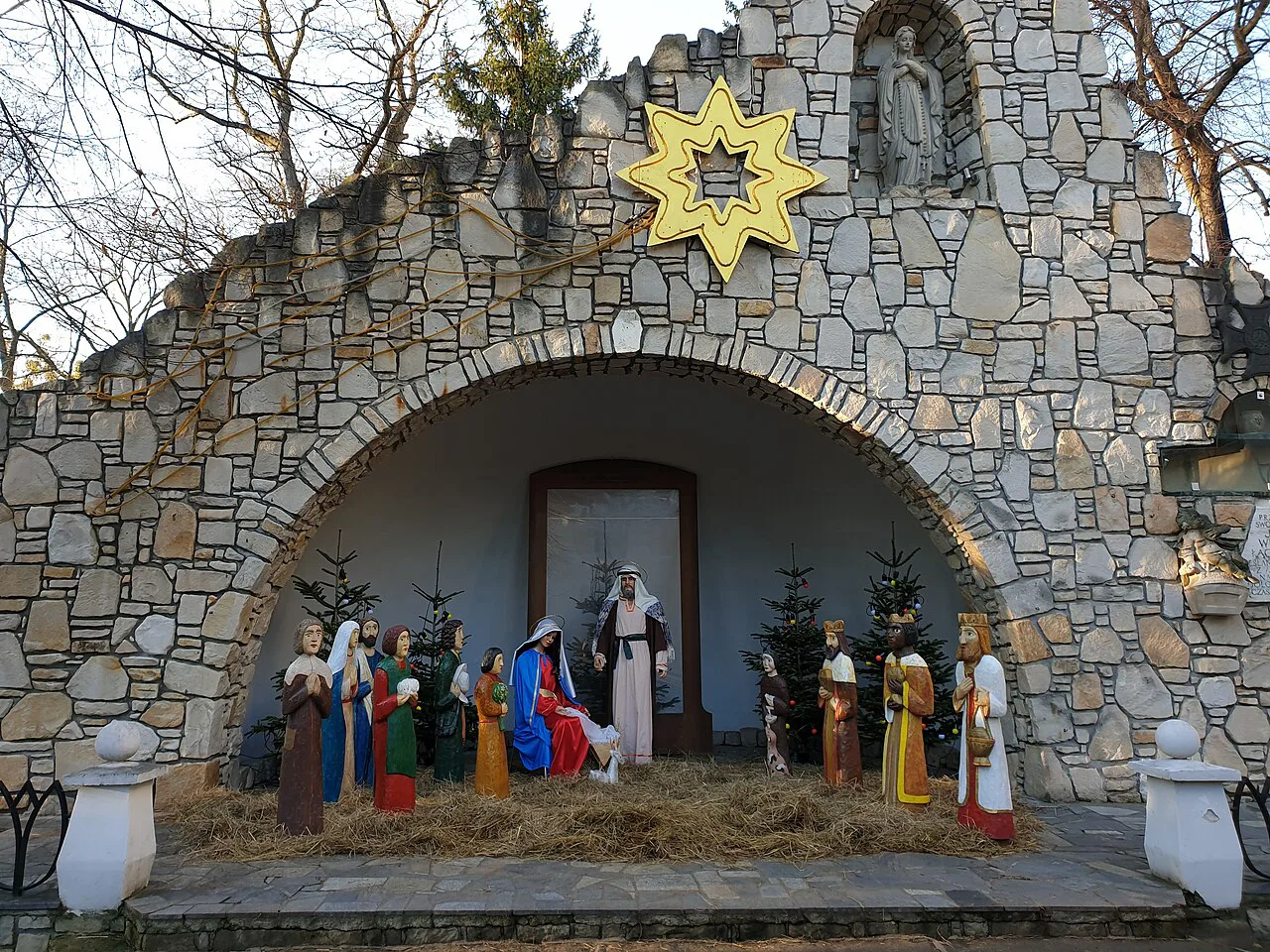 A Christmas nativity scene in Biskupin, Wrocław.
