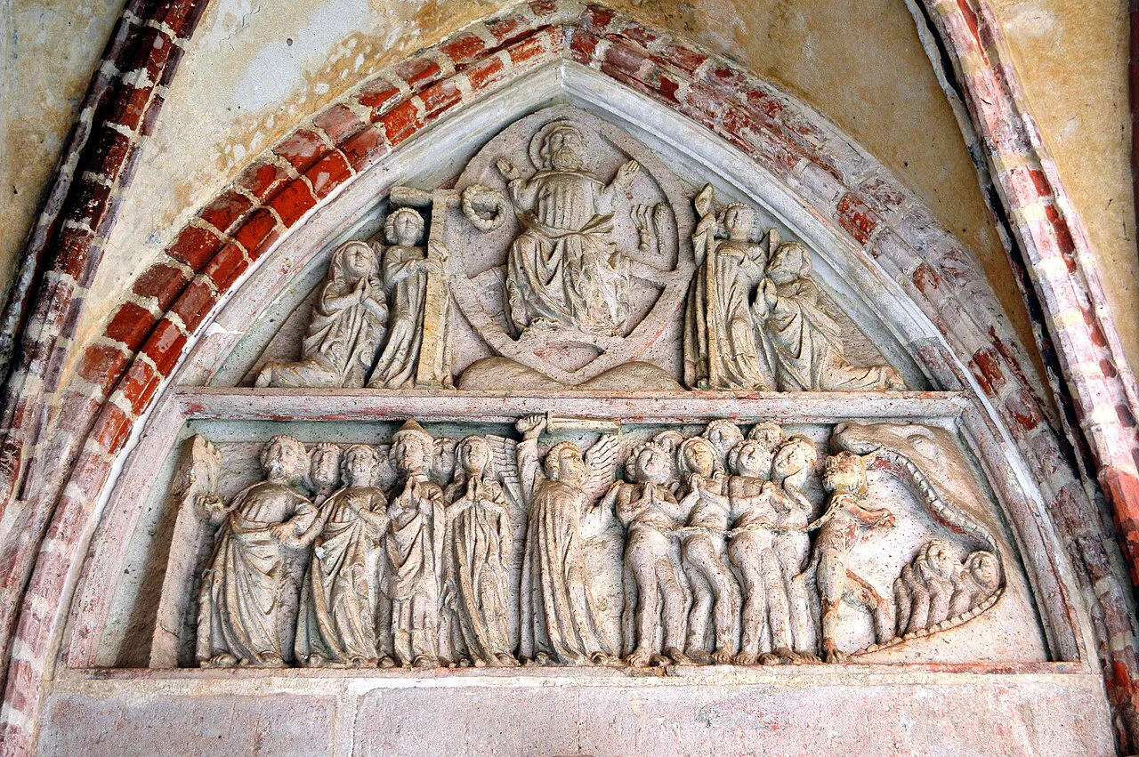 A carved Gothic tympanum at Malbork Castle.