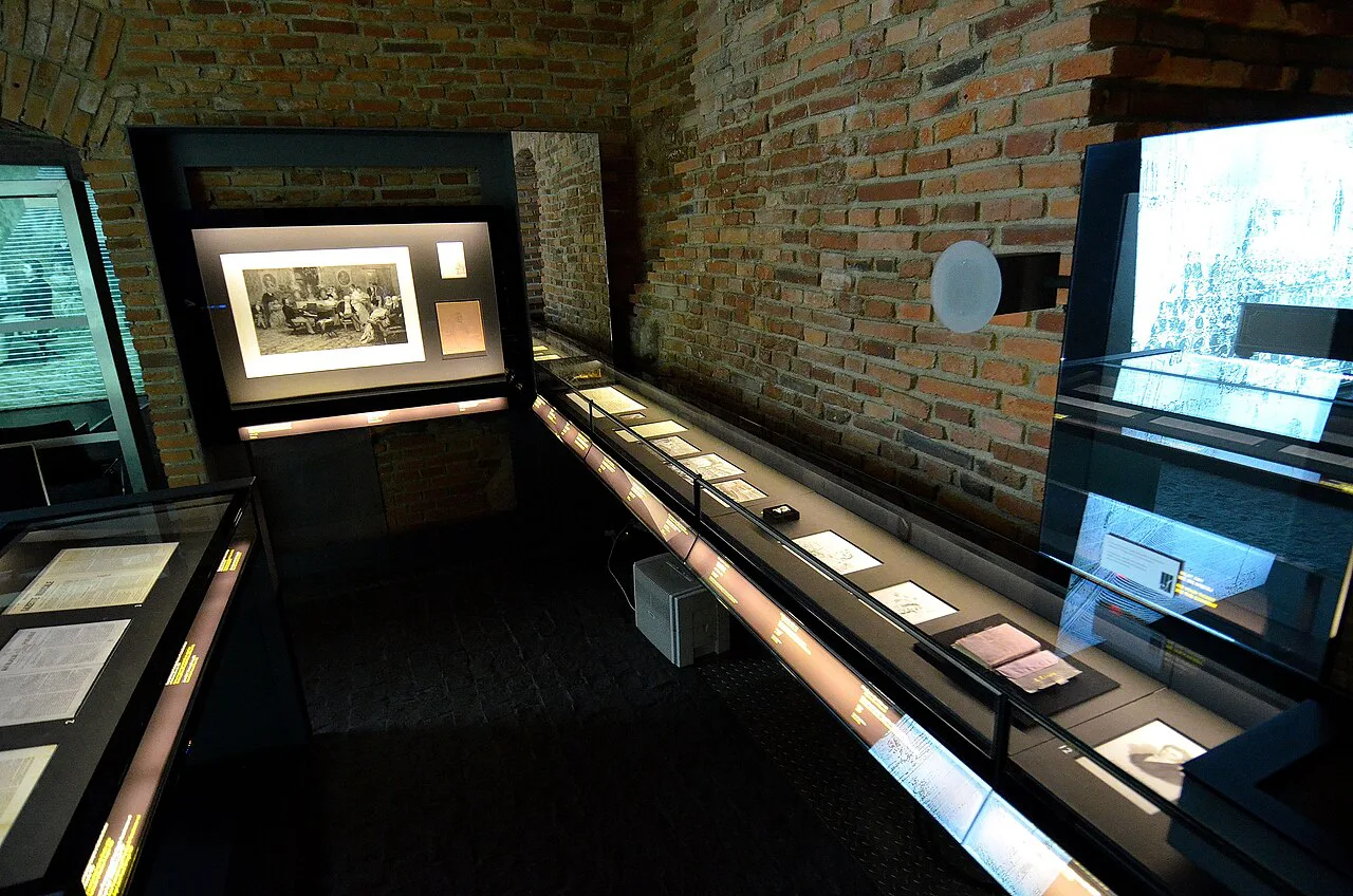 Display cases in the Fryderyk Chopin Museum in Warsaw.