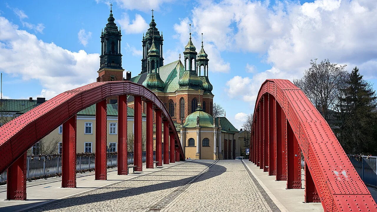 Poznań Cathedral seen from the Jordan Bridge.