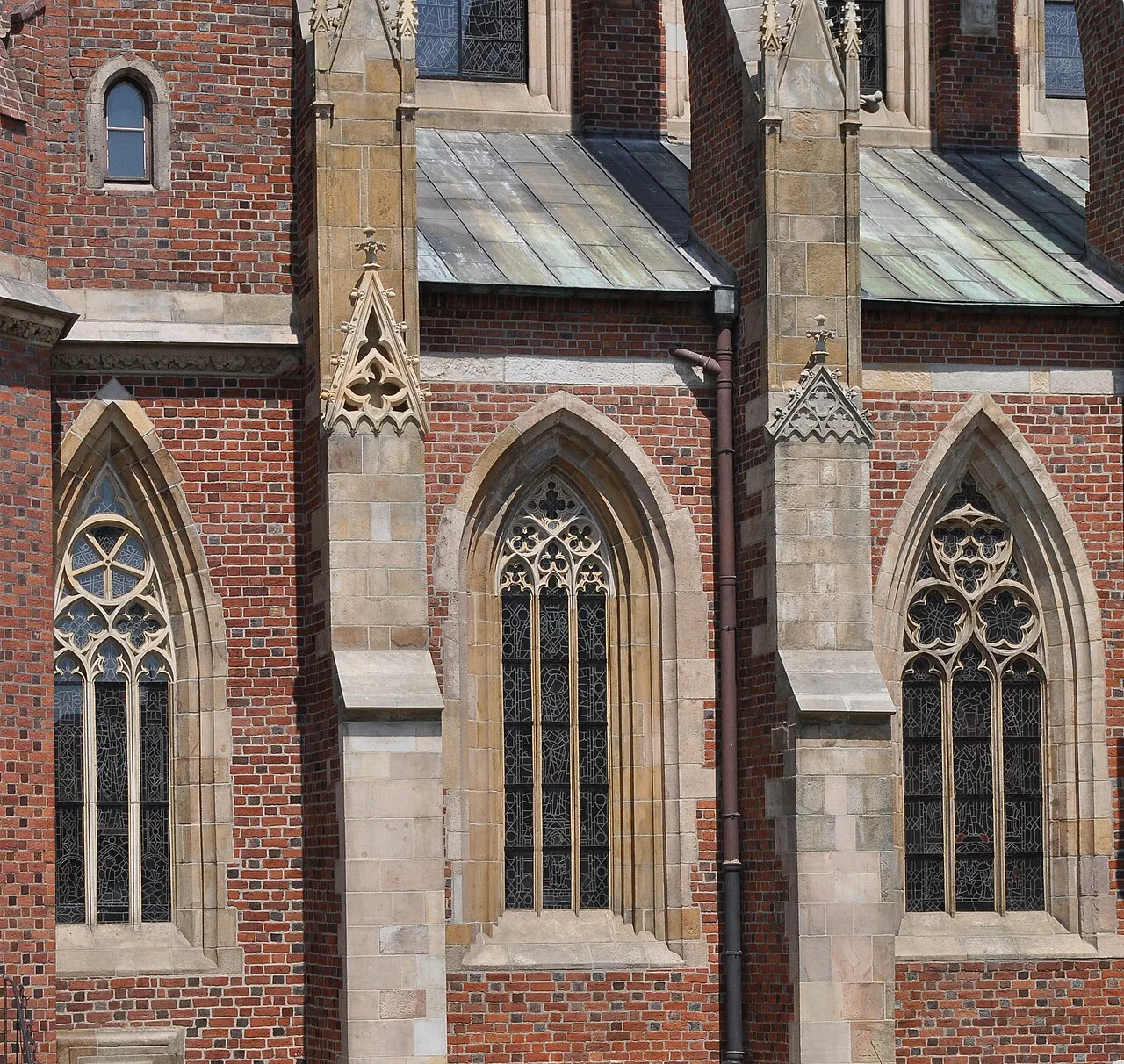 Gothic brick and stone detail on the Cathedral of St John the Baptist in Wrocław.