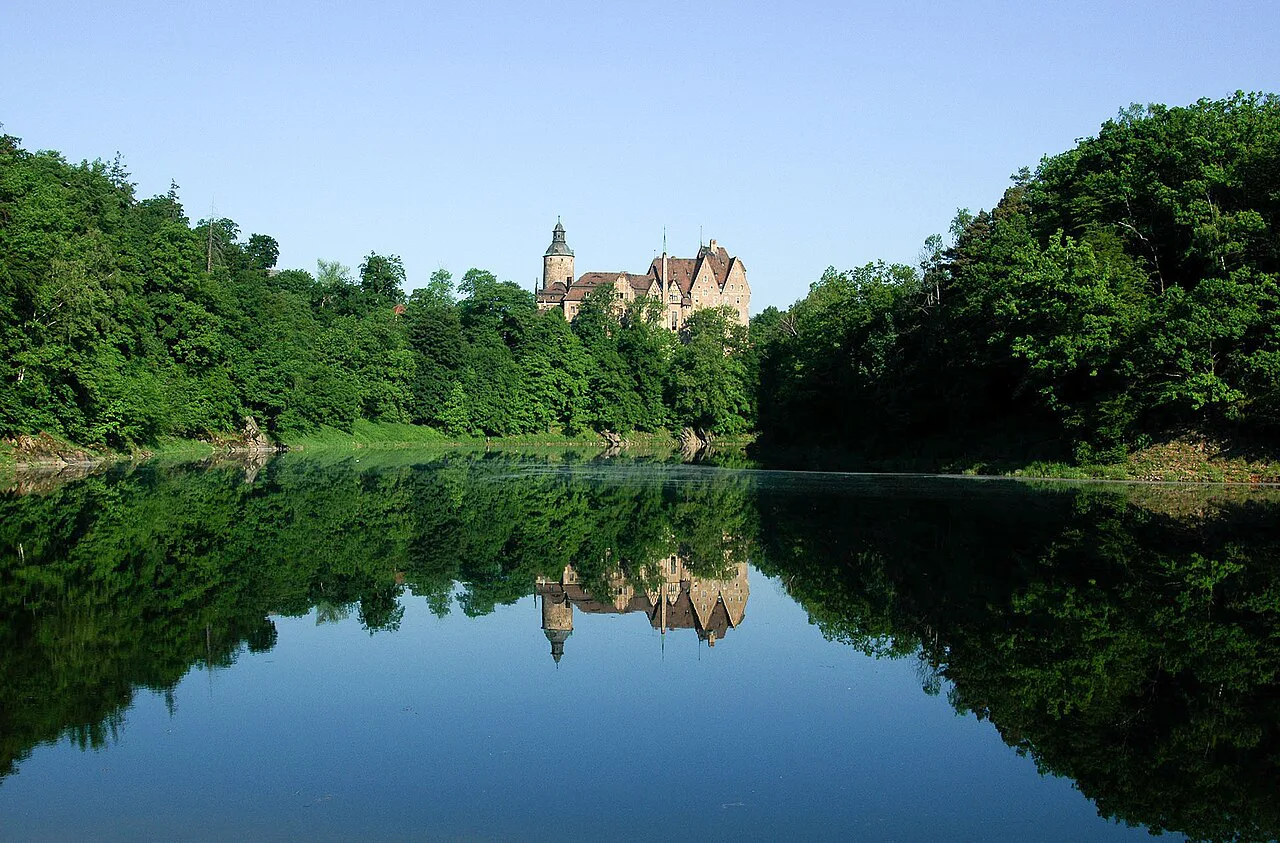 Czocha Castle seen across the water.
