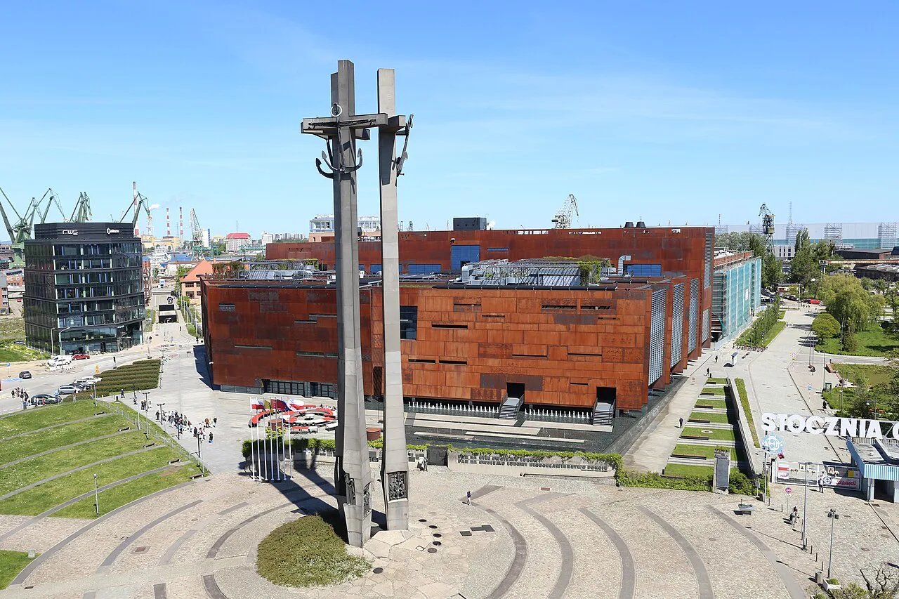 The European Solidarity Centre and the Monument to the Fallen Shipyard Workers in Gdańsk.