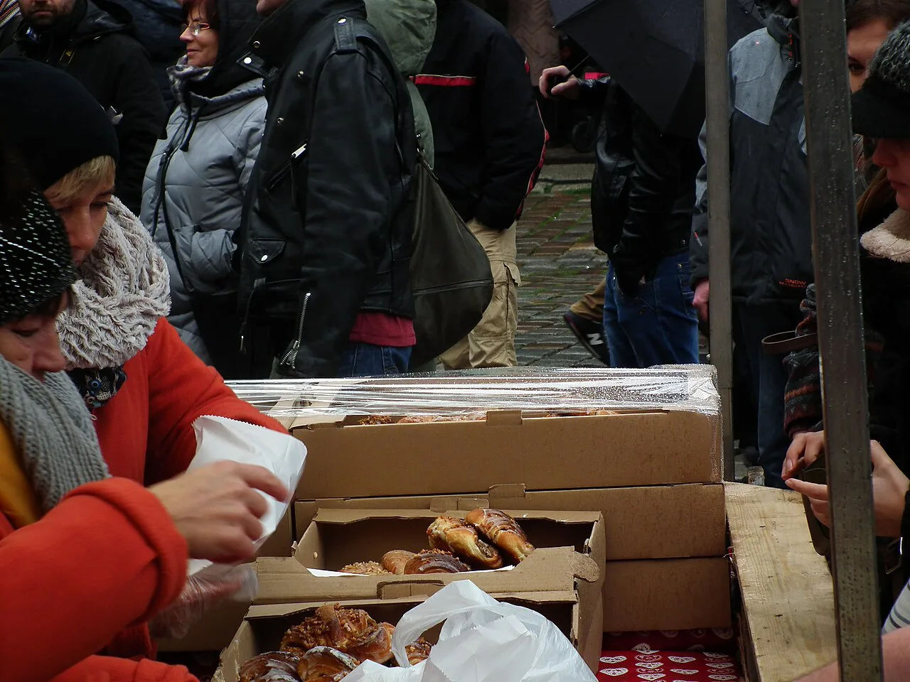St Martin's croissants on sale at a stall in Poznań on 11 November 2017.
