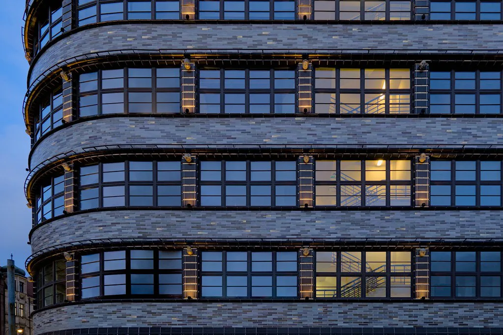 The tiled facade of the Renoma department store in Wrocław.