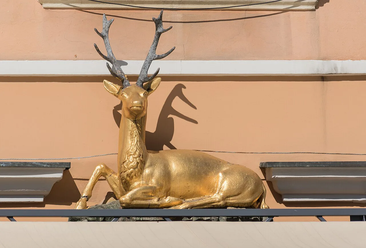 A gilded stag on a house at Market Square 44 in Wrocław.