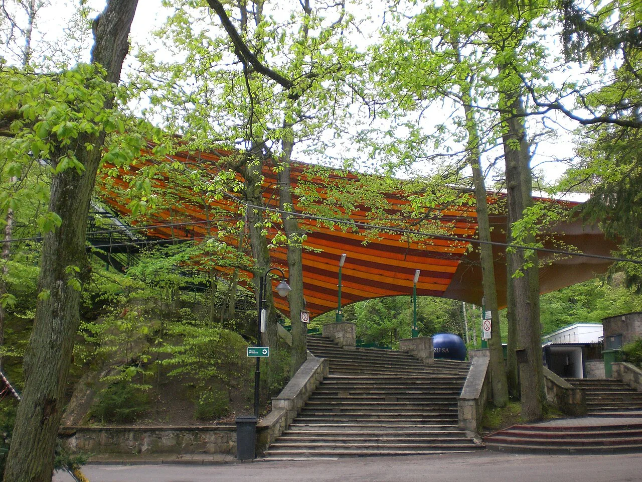 Steps leading up through the trees at the Forest Opera in Sopot.