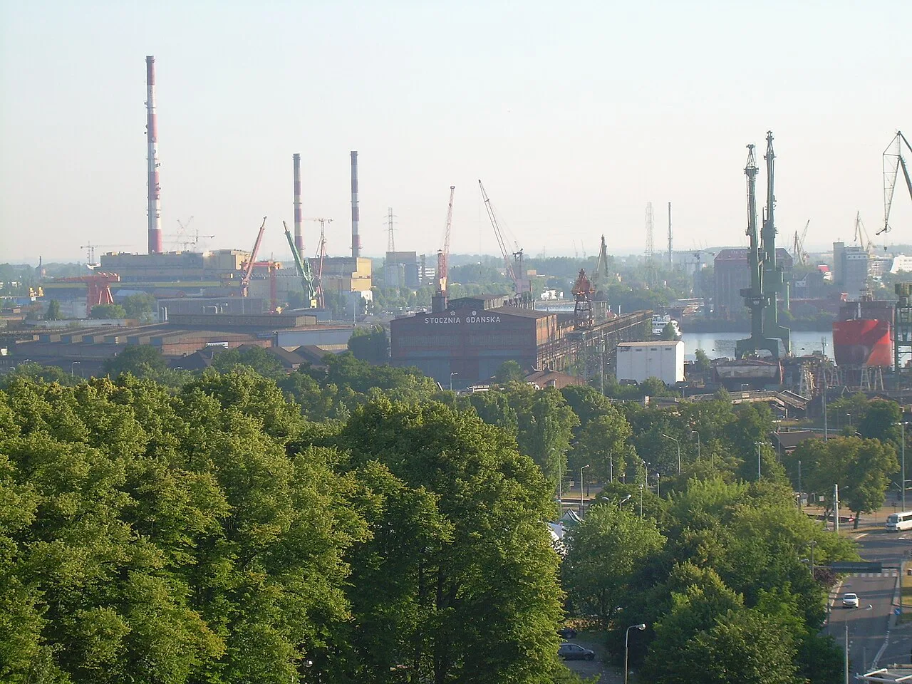 Gdańsk Shipyard cranes seen from Góra Gradowa.