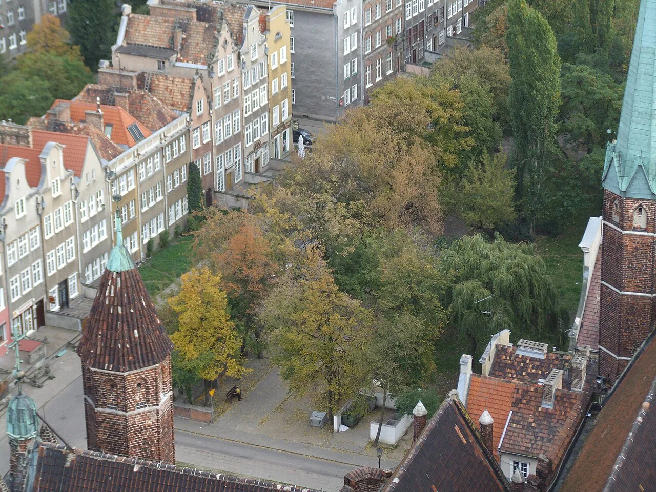 Świętego Ducha Street in Gdańsk's Main Town, seen from the tower of St Mary's Church.