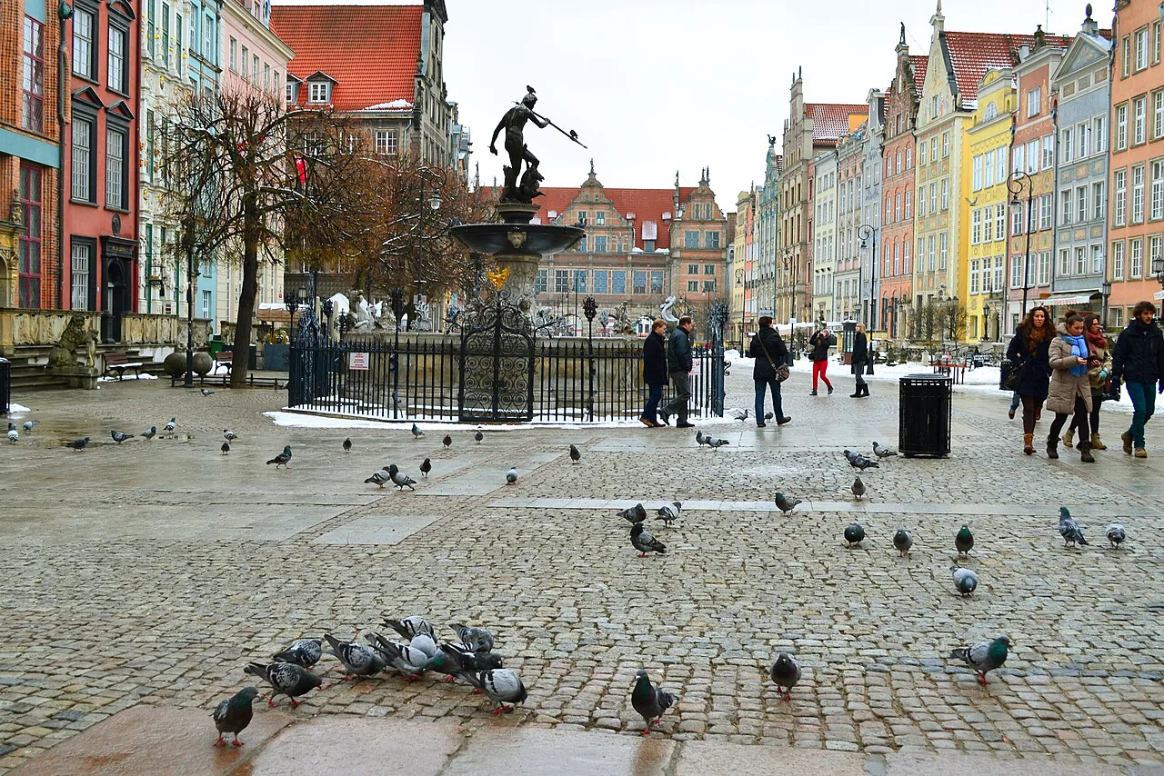 Neptune's Fountain and the Long Market in central Gdańsk.