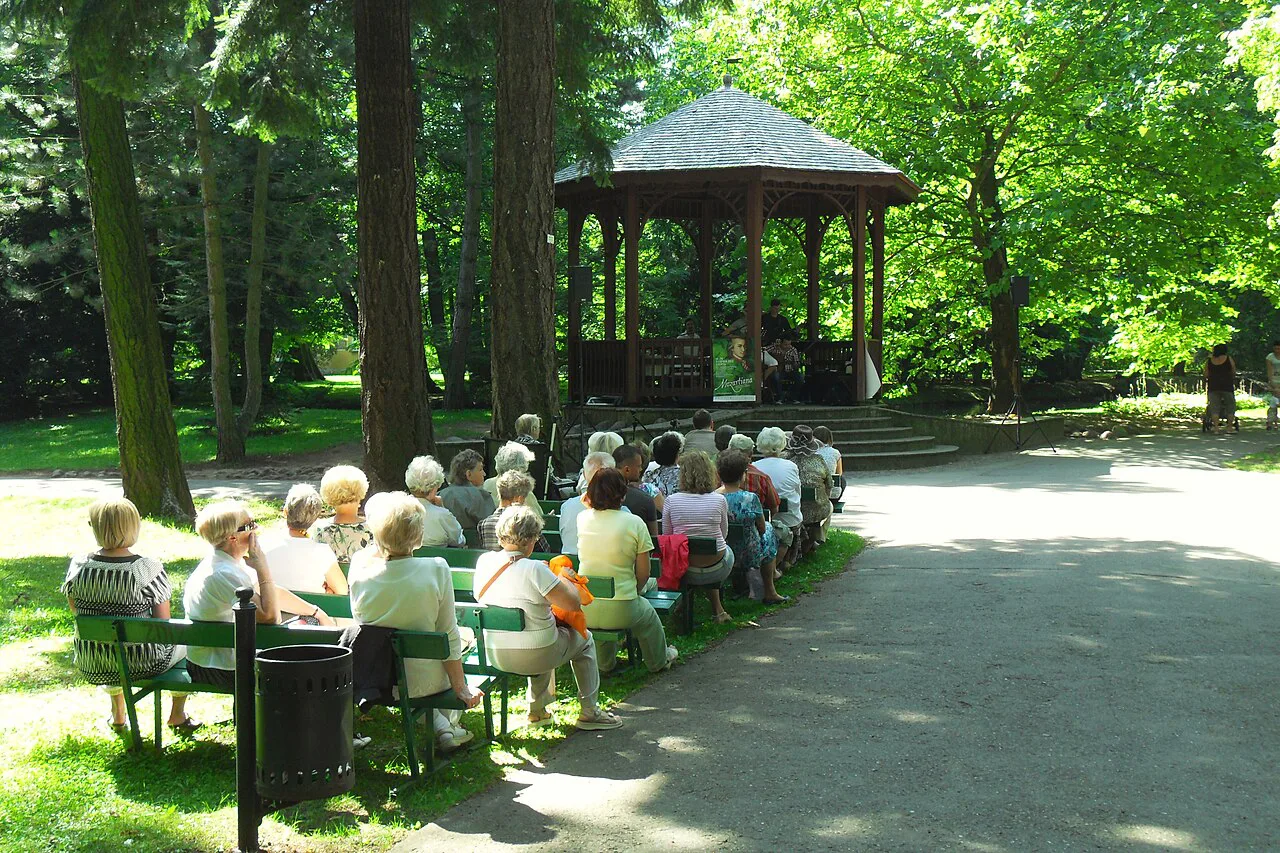 An open-air concert at the pavilion in Oliwa Park, Gdańsk.