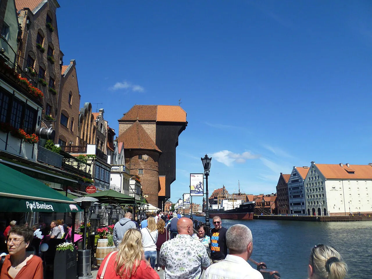 The Motława waterfront with the Żuraw crane in Gdańsk.