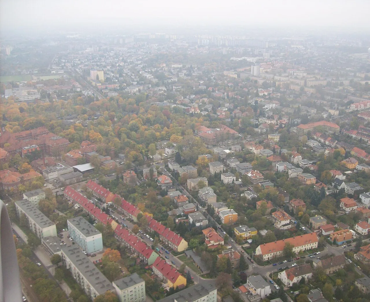 Aerial view over the Grunwald district of Poznań.