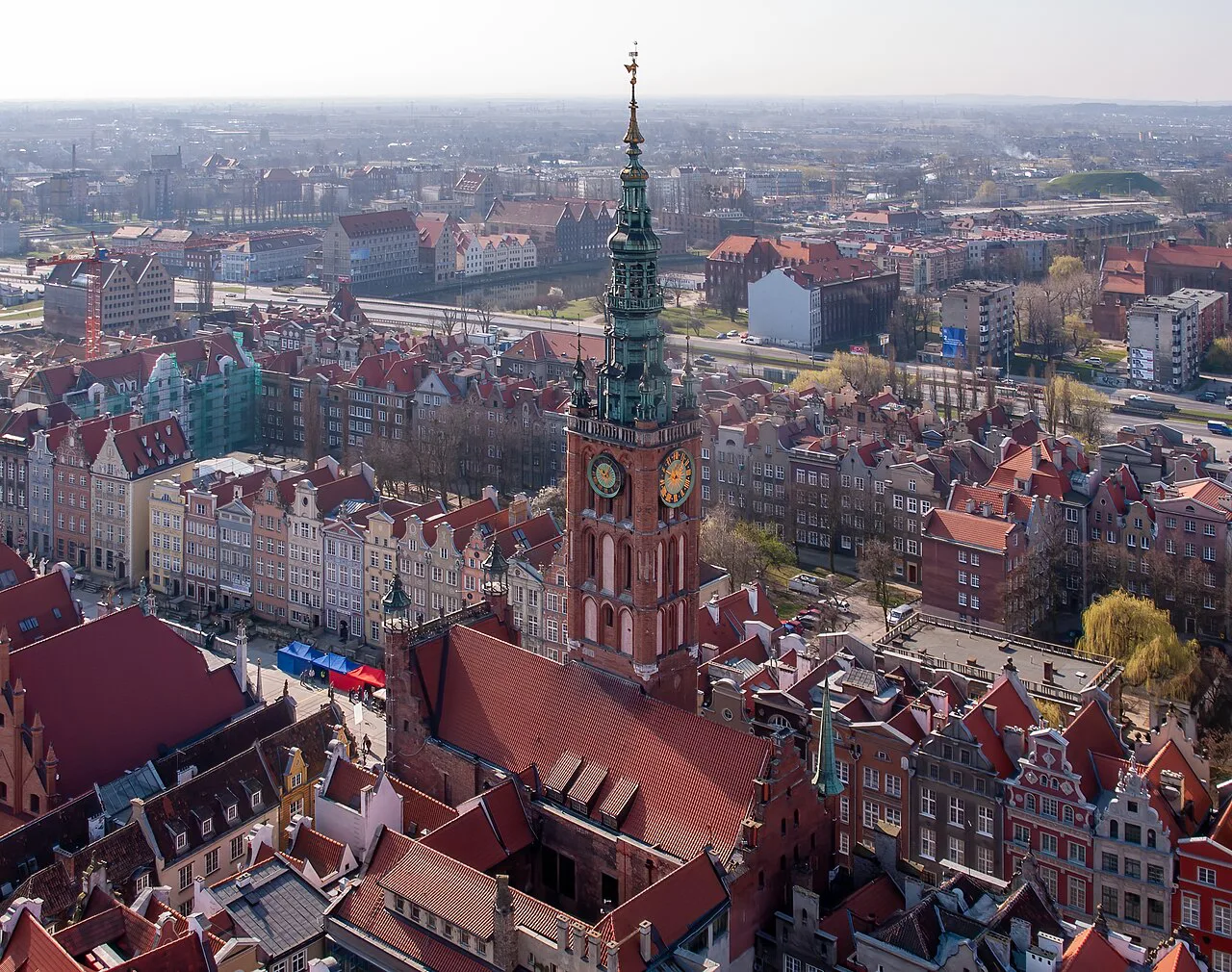 The Main Town Hall and Gdańsk rooftops seen from St Mary's Church.