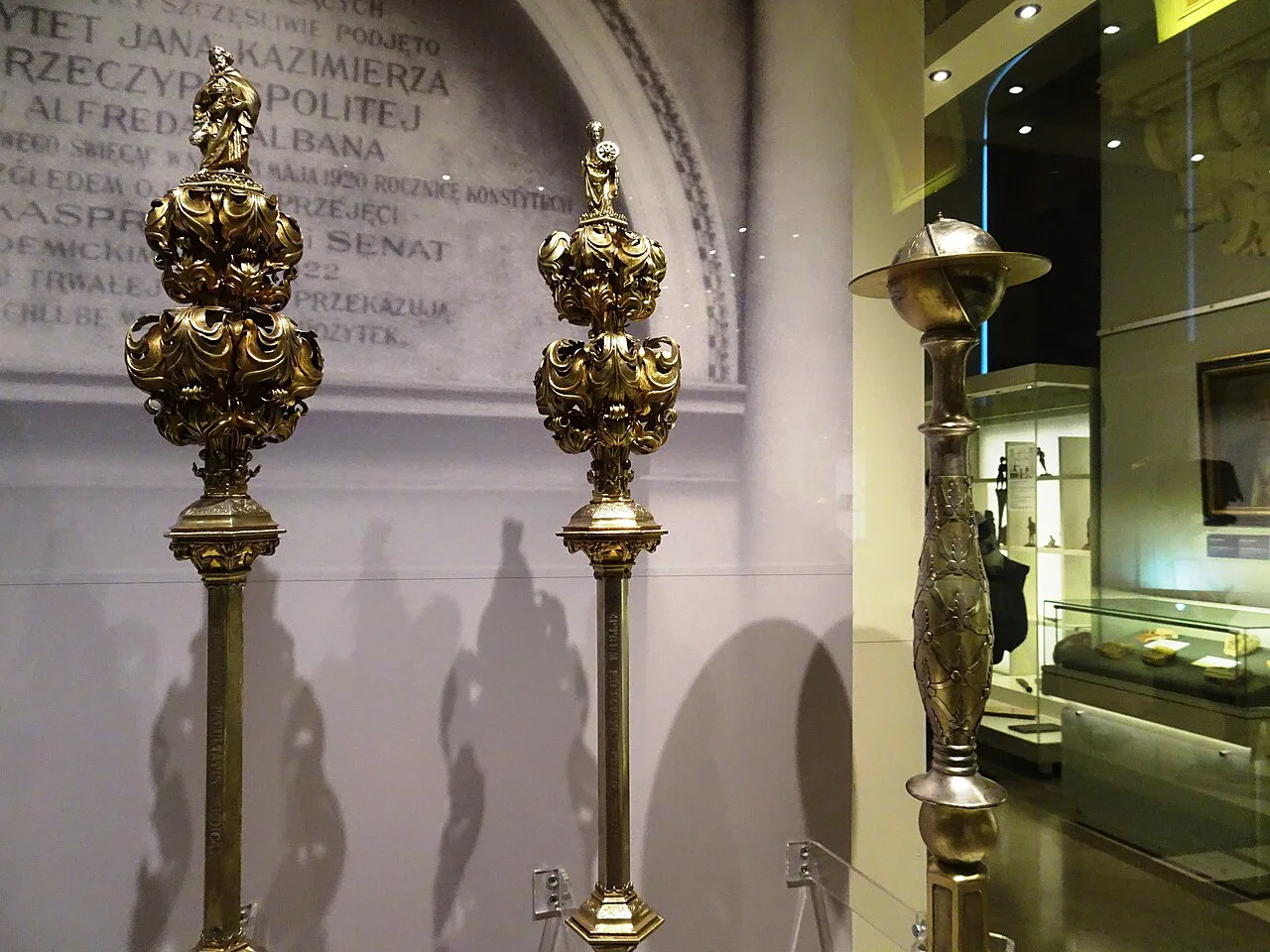 Ceremonial sceptres on display in the Wrocław University Museum.