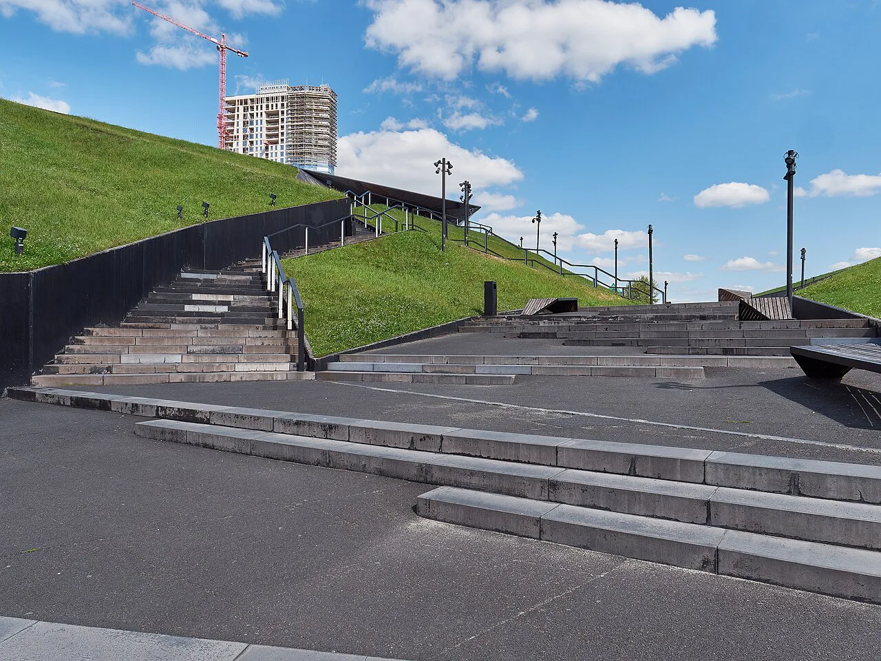 Steps up the green roof of the International Congress Centre in Katowice.