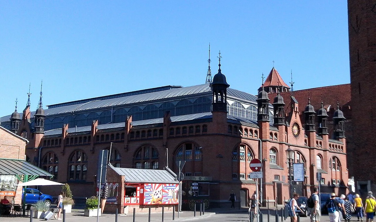 Market stalls outside the Market Hall in Gdańsk.