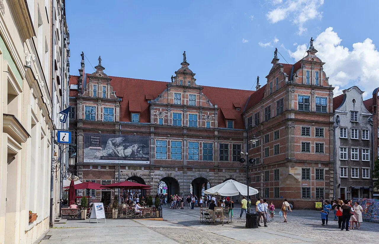Café terraces in front of the Green Gate in Gdańsk.
