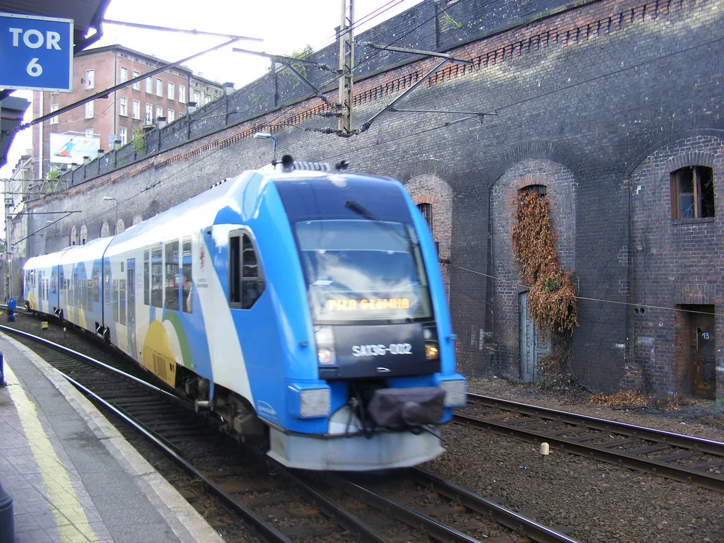 A regional train at a station in Szczecin.