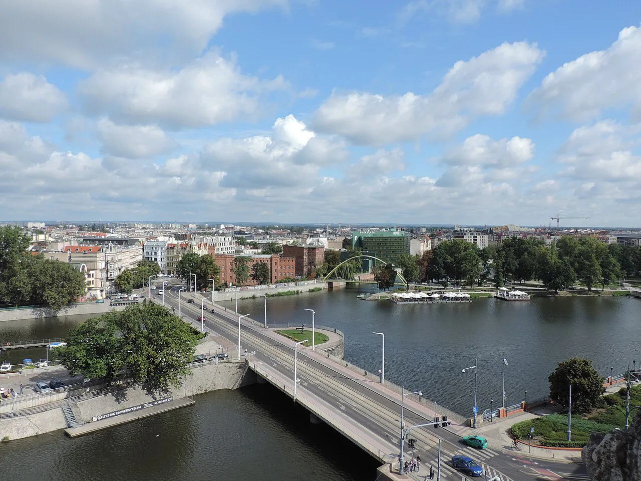 View over the river from the Mathematical Tower of the University of Wrocław.