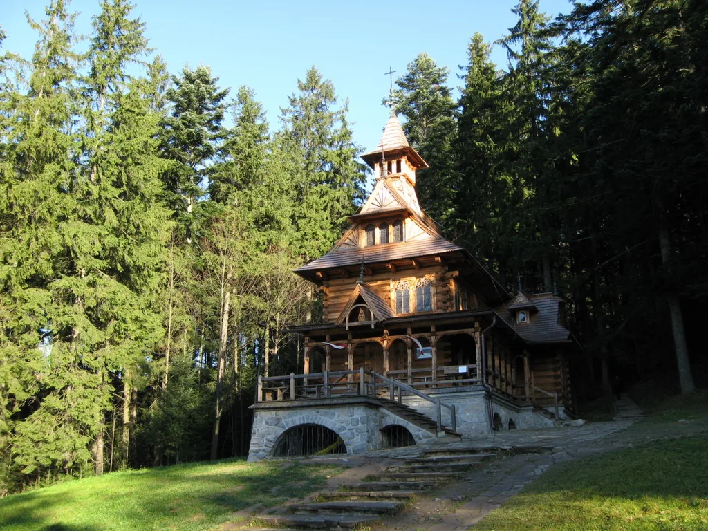The wooden Chapel of the Sacred Heart of Jesus in Jaszczurówka, Zakopane.
