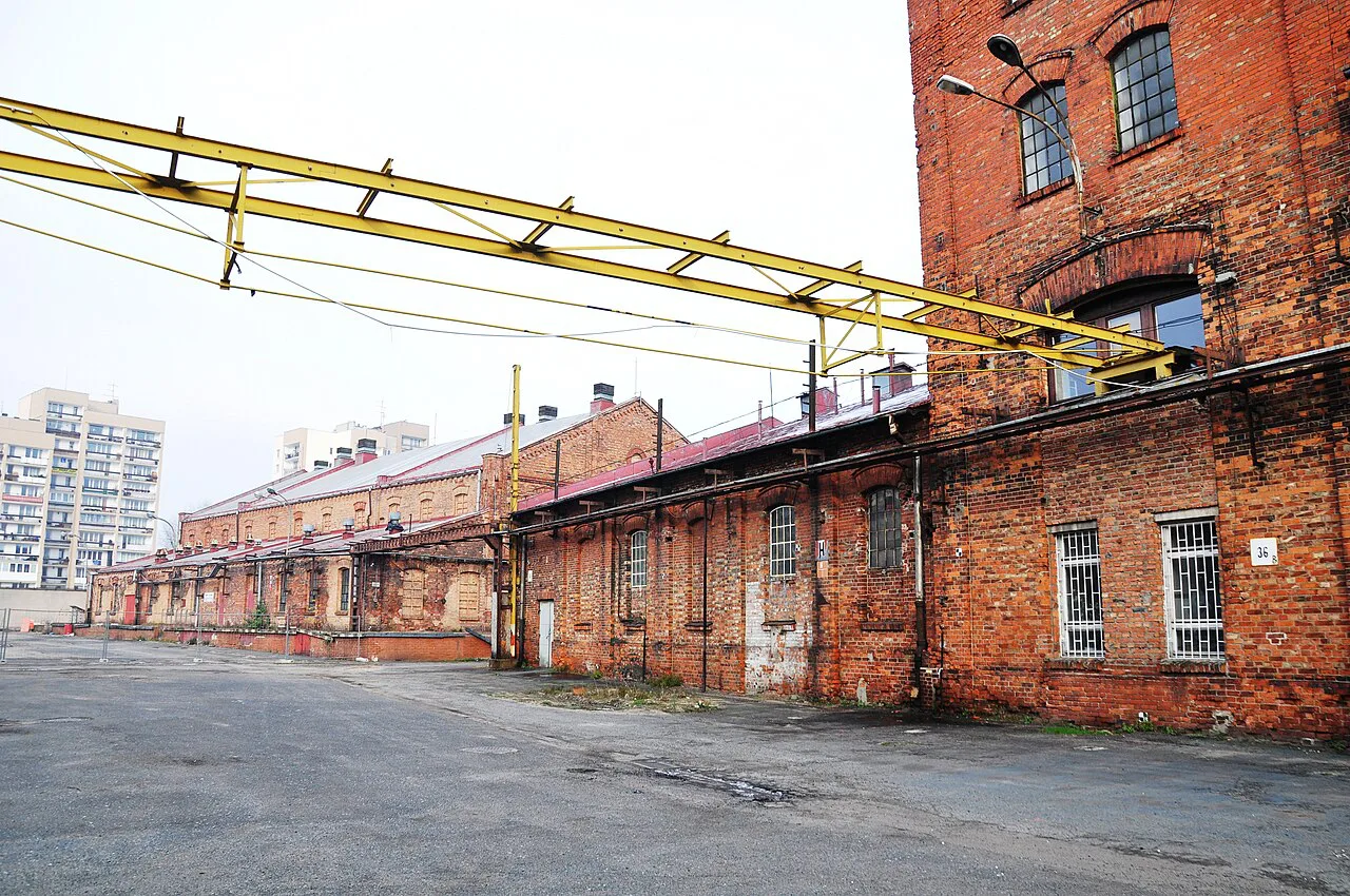 Red-brick buildings of the Koneser Vodka Factory in Warsaw.
