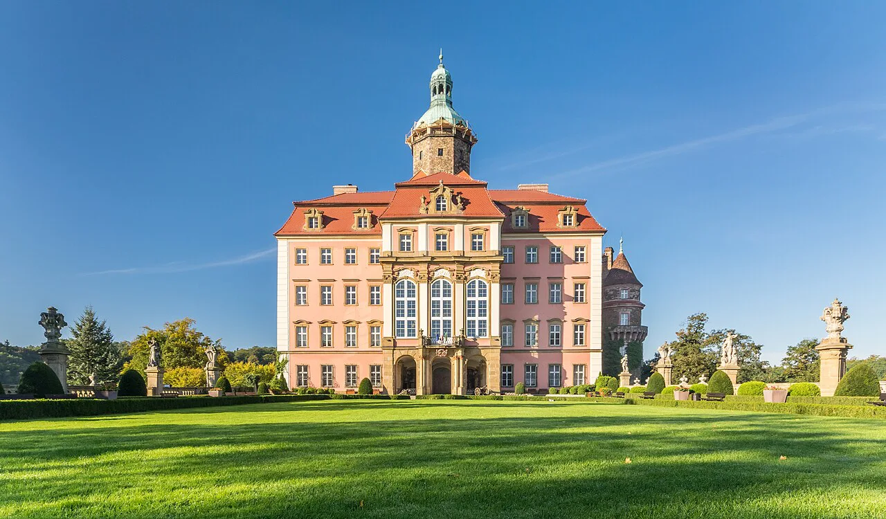 Książ Castle seen across its lawn.