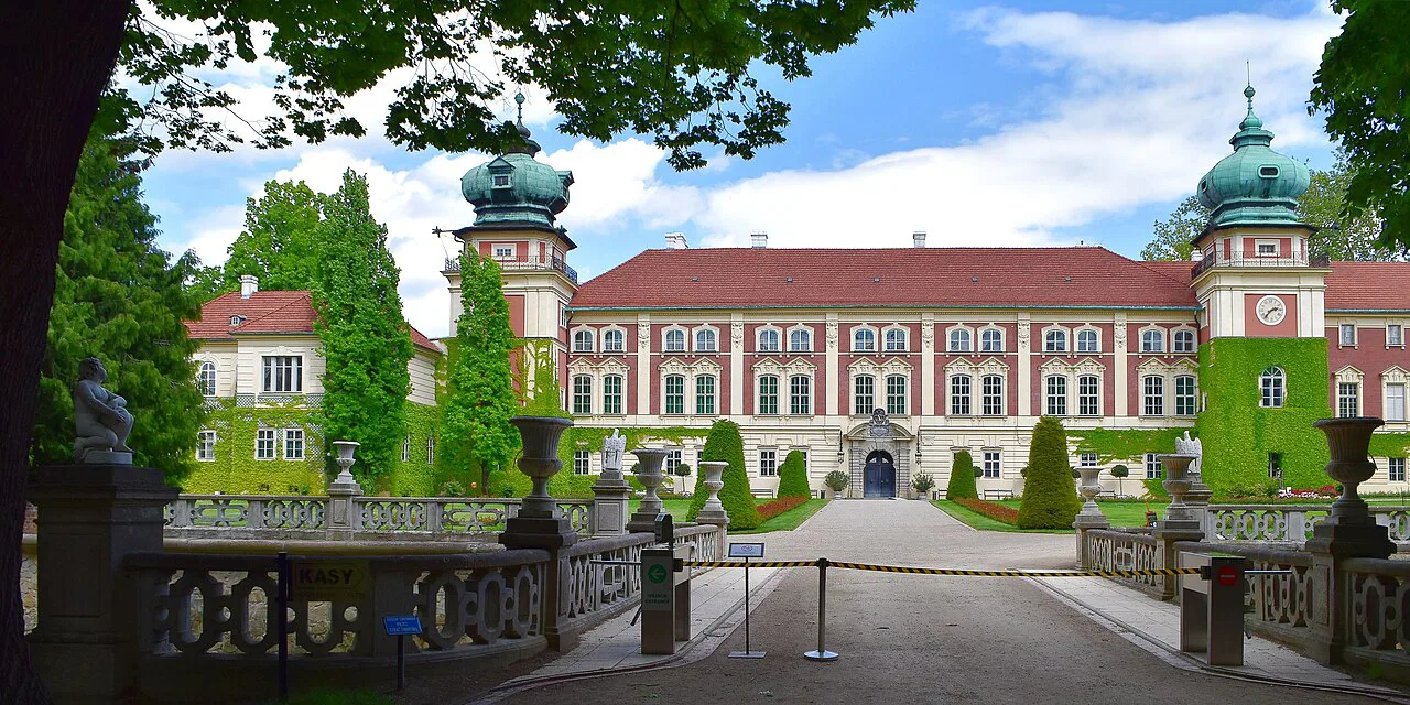 Łańcut Castle seen from its grounds.