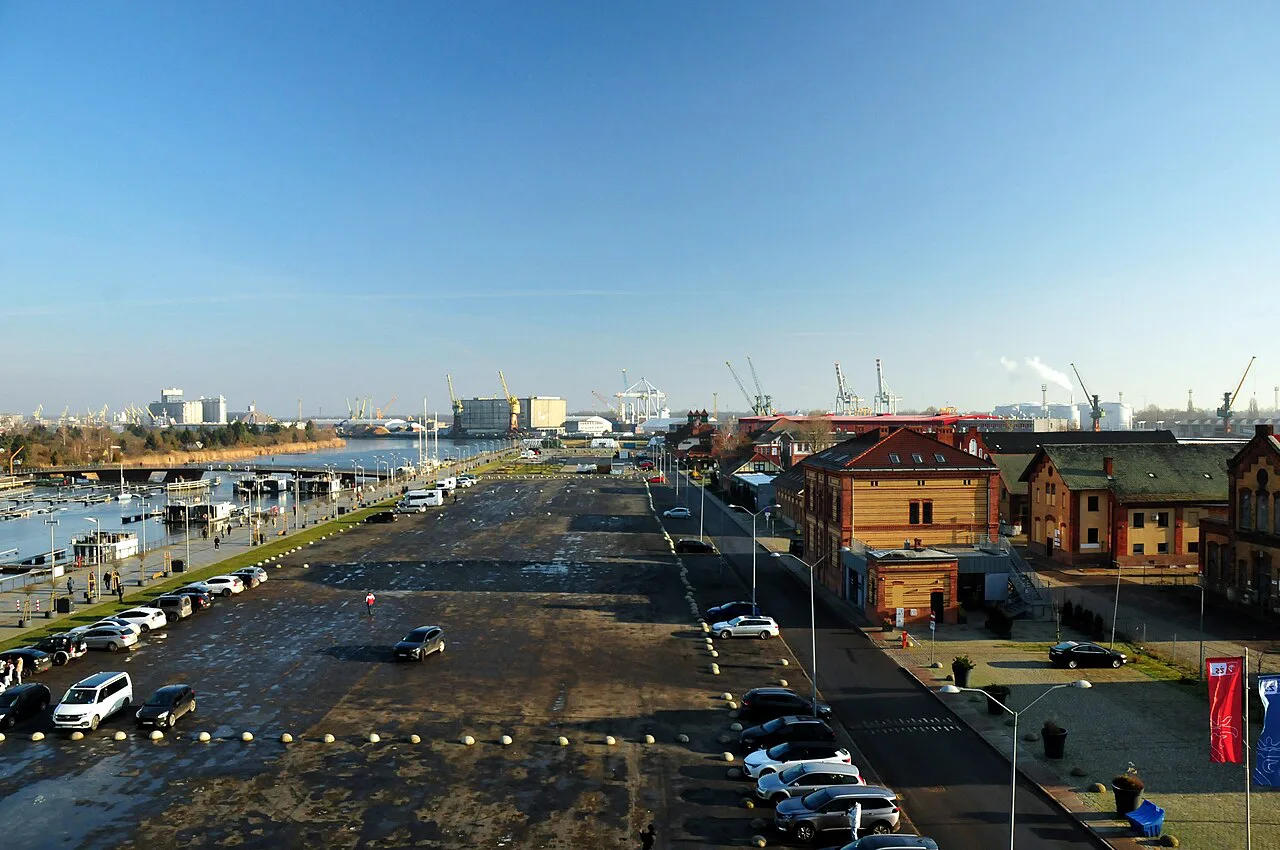 Old port buildings and the quay on Łasztownia in Szczecin.