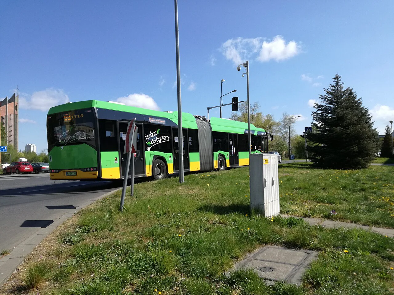 A city bus on Pawia Street in Poznań.