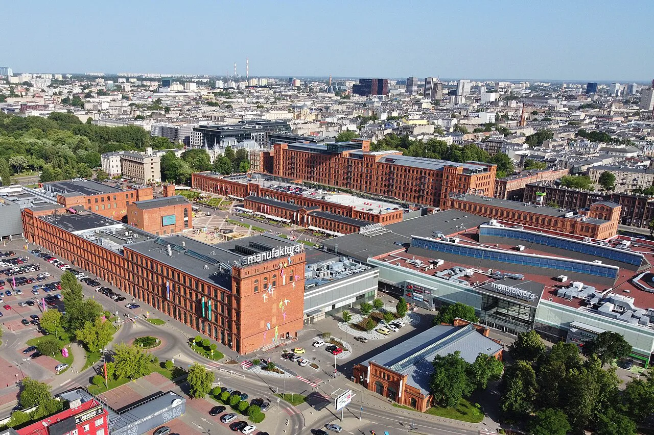 Aerial view of Manufaktura in Łódź.