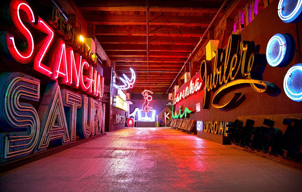 Restored neon signs on display at the Neon Museum in Warsaw.