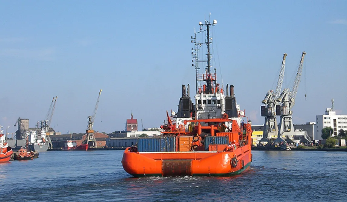 The offshore service ship Bazalt in the port of Gdańsk.