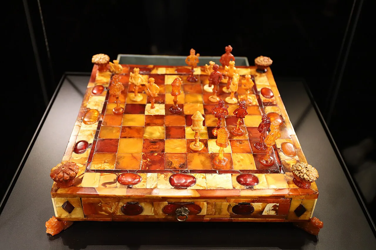 An amber chessboard from around 1690 in the Amber Museum in Gdańsk.