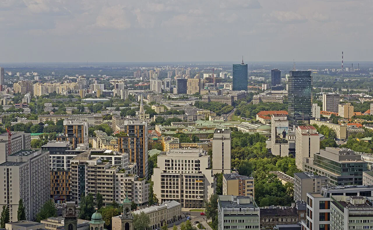 View over Warsaw from the viewing deck of the Palace of Culture and Science.