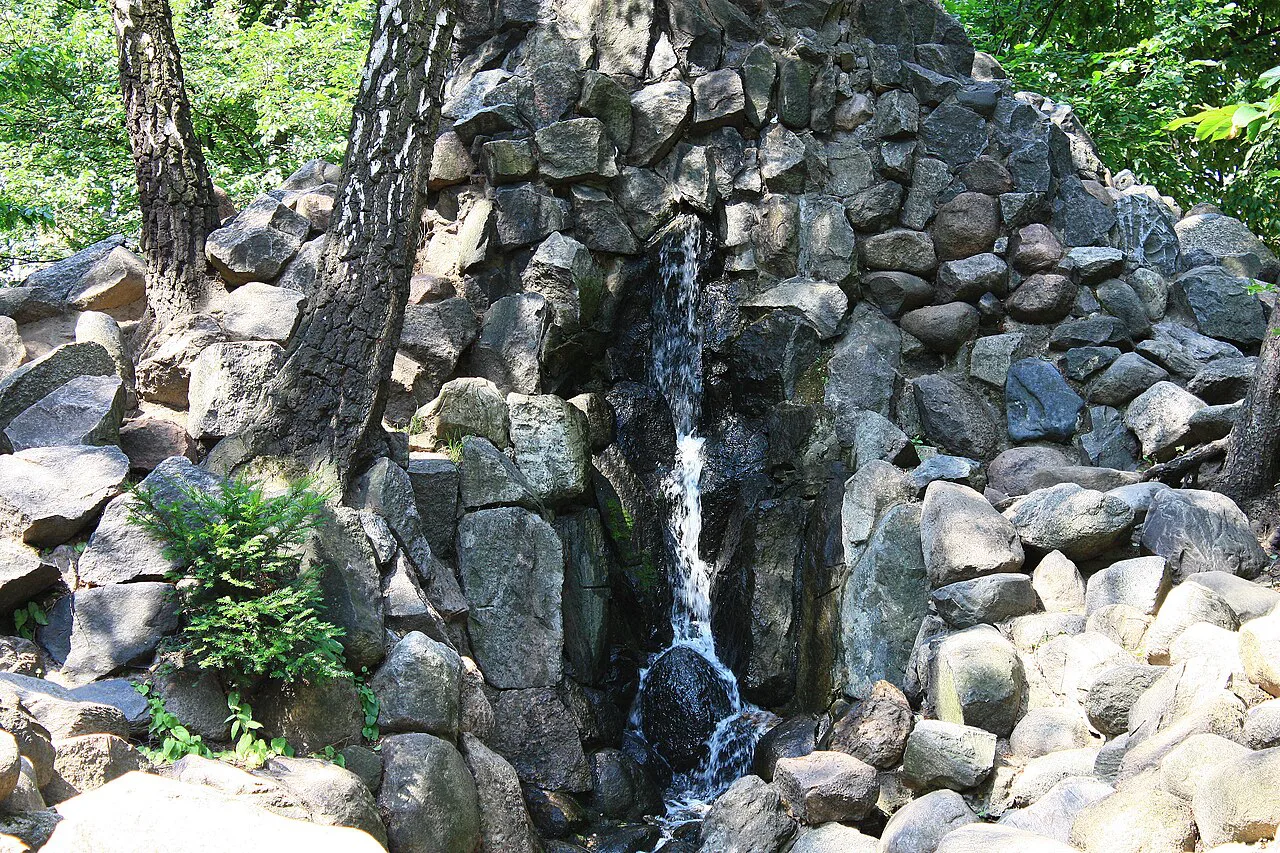 Rock waterfall in Wilson Park, Poznań.