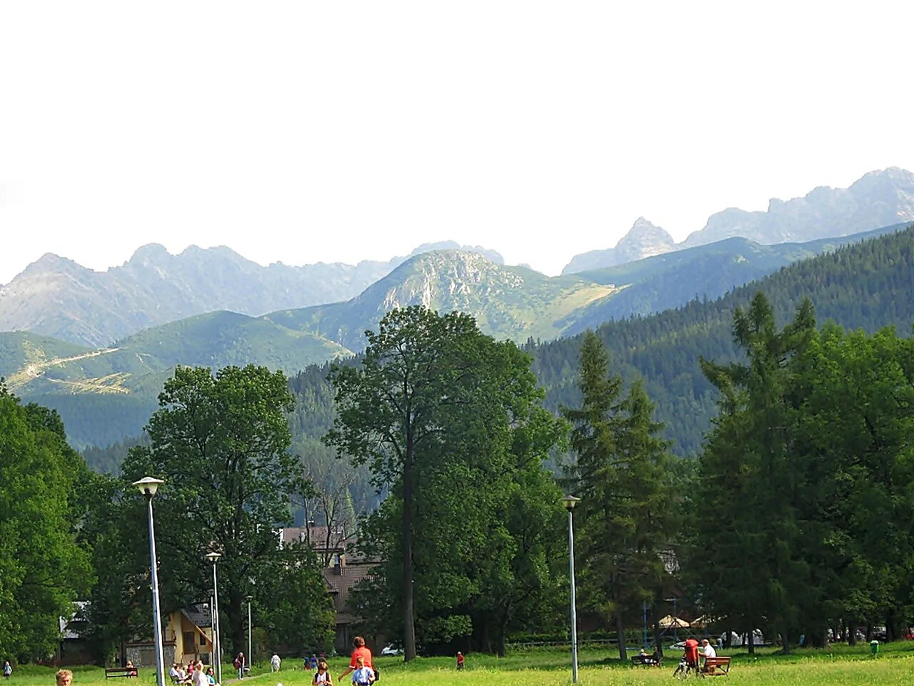 Równia Krupowa park in Zakopane with Tatra peaks on the horizon.