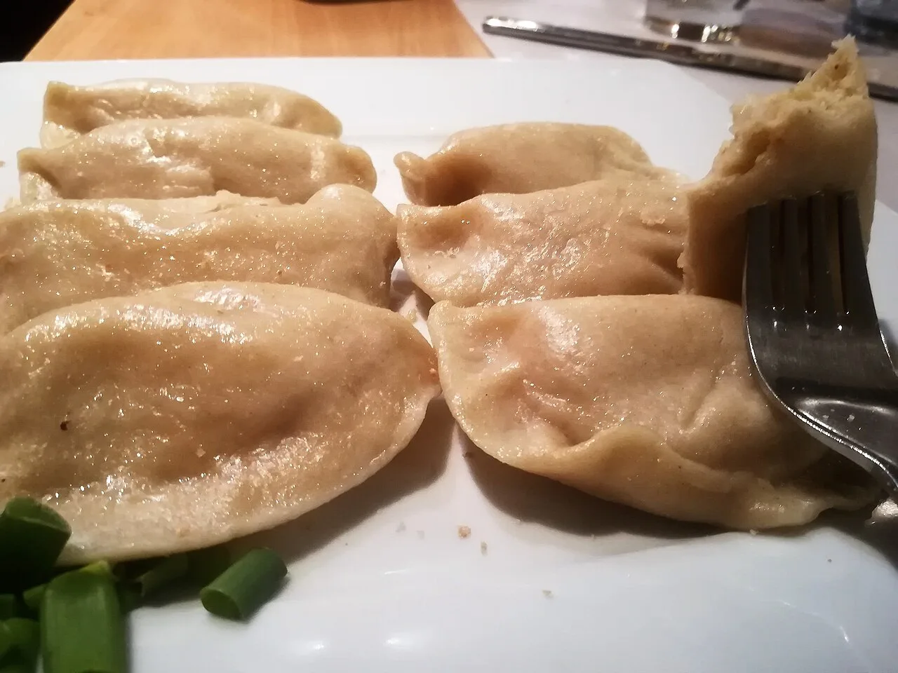 Pierogi ruskie served in a Gdańsk restaurant.