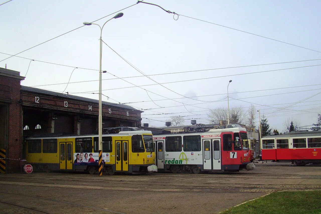 Trams at the Pogodno tram depot in Szczecin.