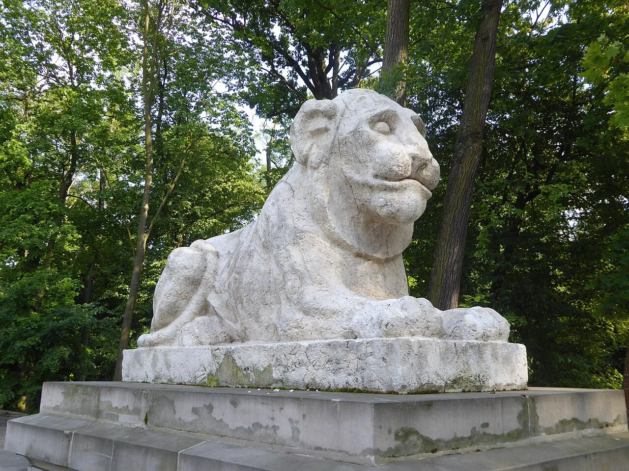 Lion sculpture outside the Old Orangery in Łazienki Park, Warsaw.