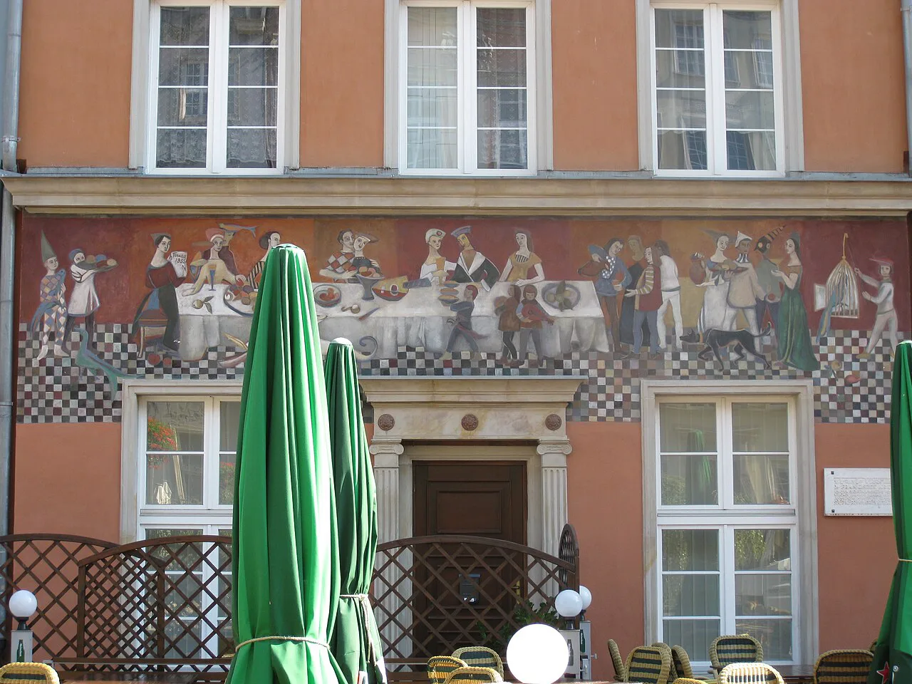 A decorated house facade on Long Market in Gdańsk.