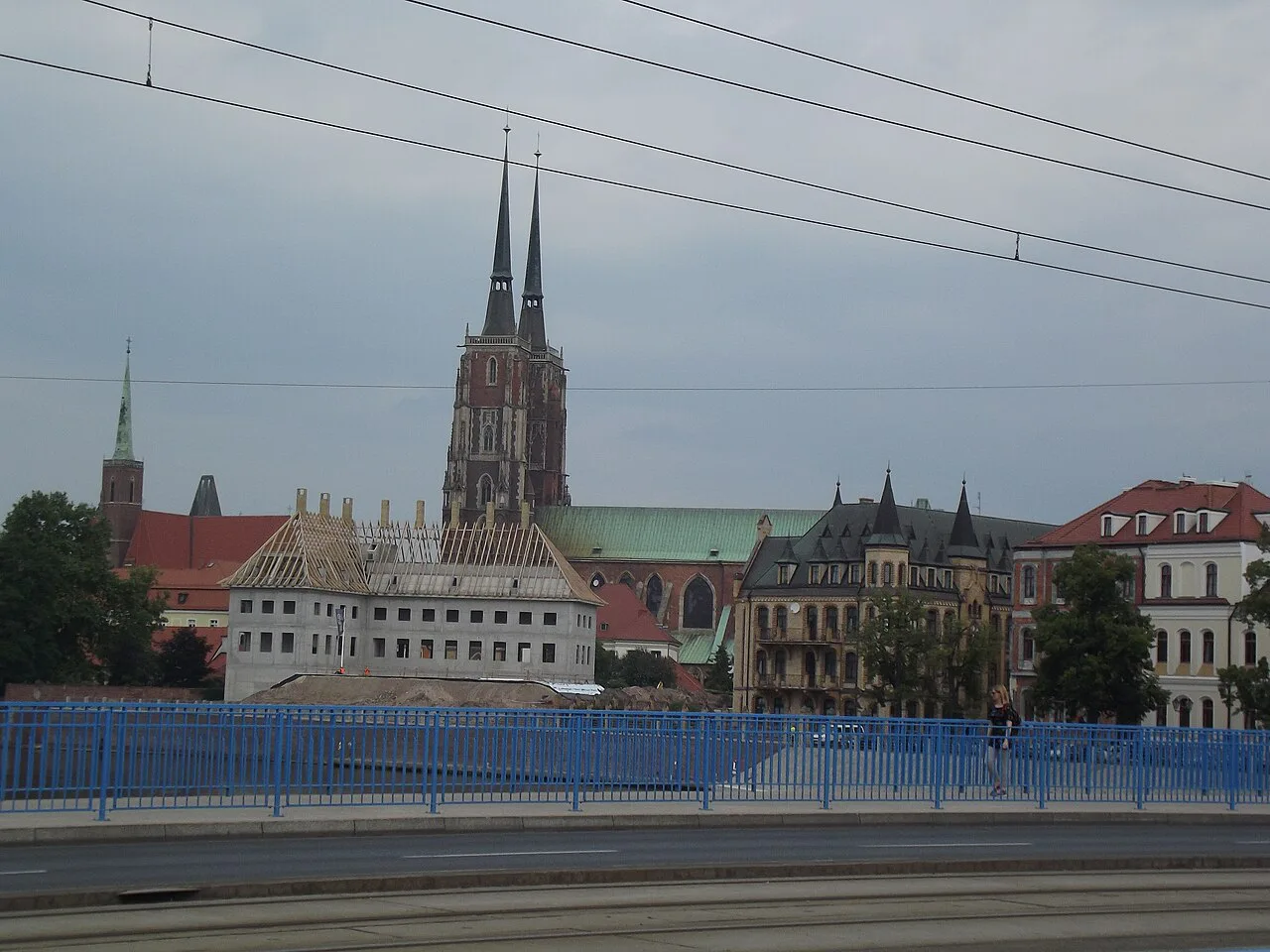 Ostrów Tumski in Wrocław seen from the Peace Bridge.