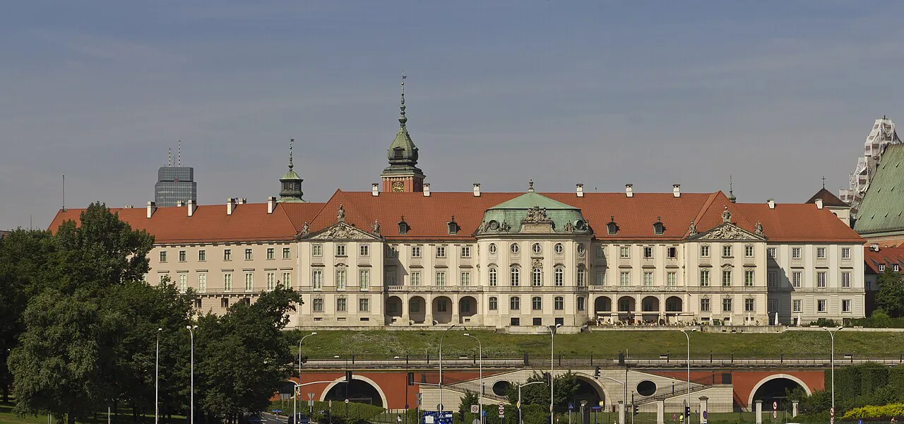 The Royal Castle in Warsaw, seen from the Śląsko-Dąbrowski Bridge.