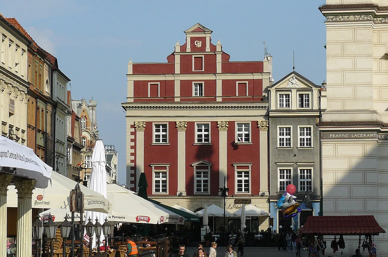 Historic merchant houses on the Old Market Square in Poznań.
