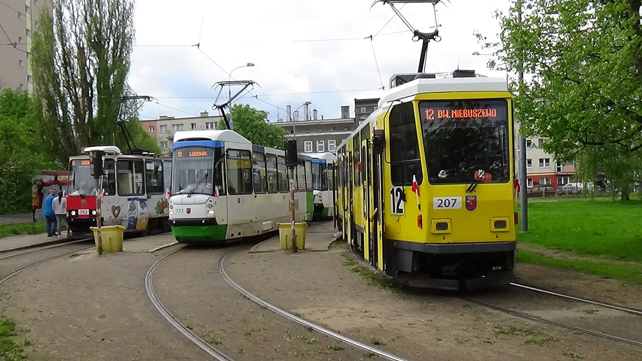 Trams at the old Pomorzany tram loop in Szczecin.