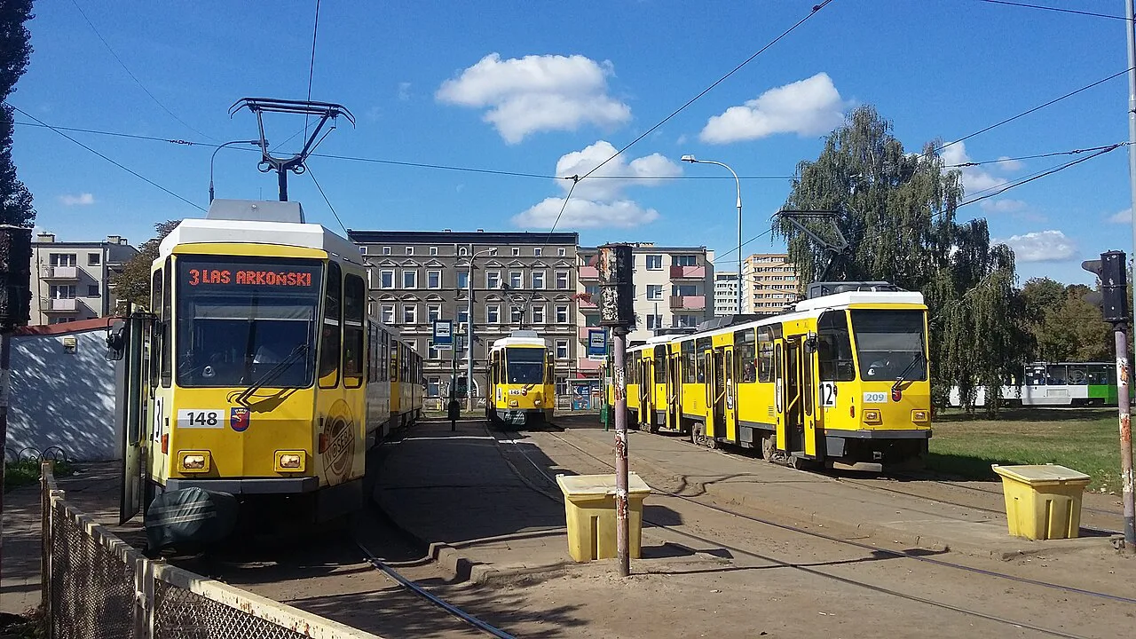 Trams at the Pomorzany tram loop in Szczecin.